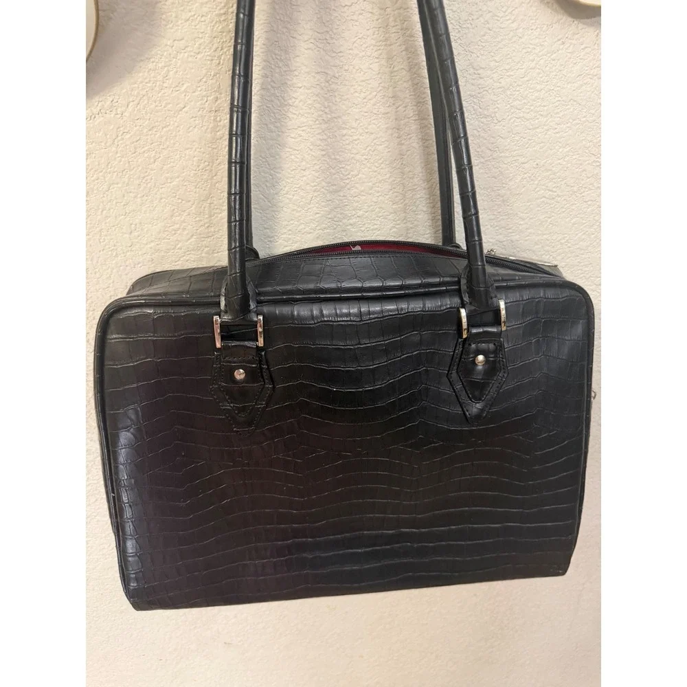 Mobile Edge Black Faux Croc Laptop Tote Bag Briefcase‎ Professional Handbag